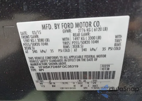 2015 Ford Explorer Xlt z USA, uszkodzony, nr VIN 1FM5K7D85FGC35319